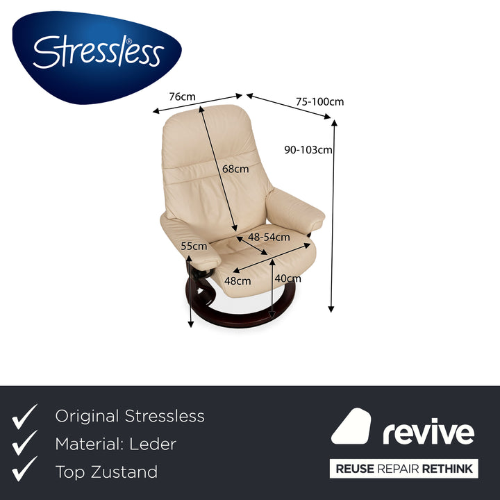 Stressless Sunrise Leder Sessel Creme manuelle Funktion inkl. Hocker