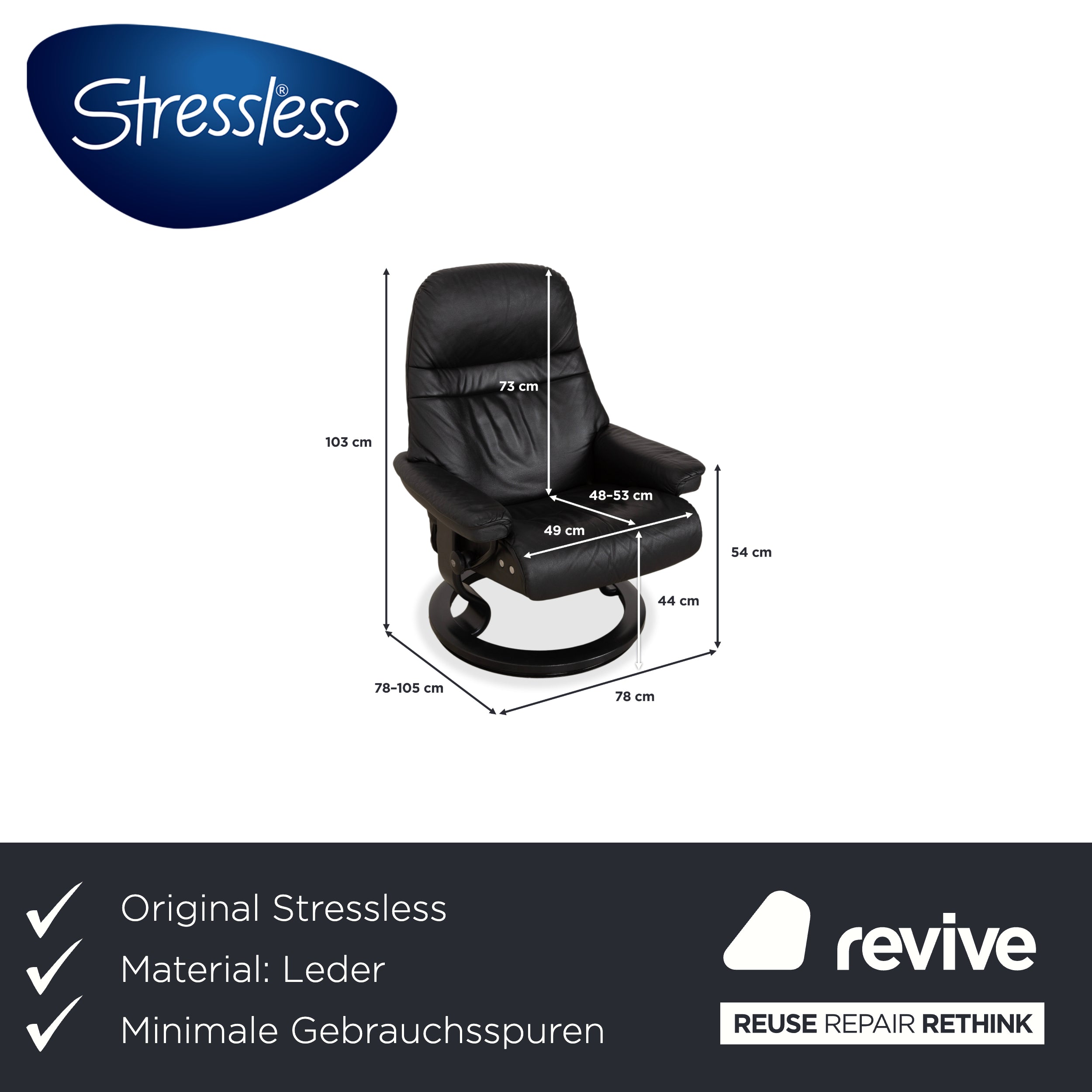 Stressless Sunrise Leather Recliner Dark Grey Anthracite with Manual Reclining Function