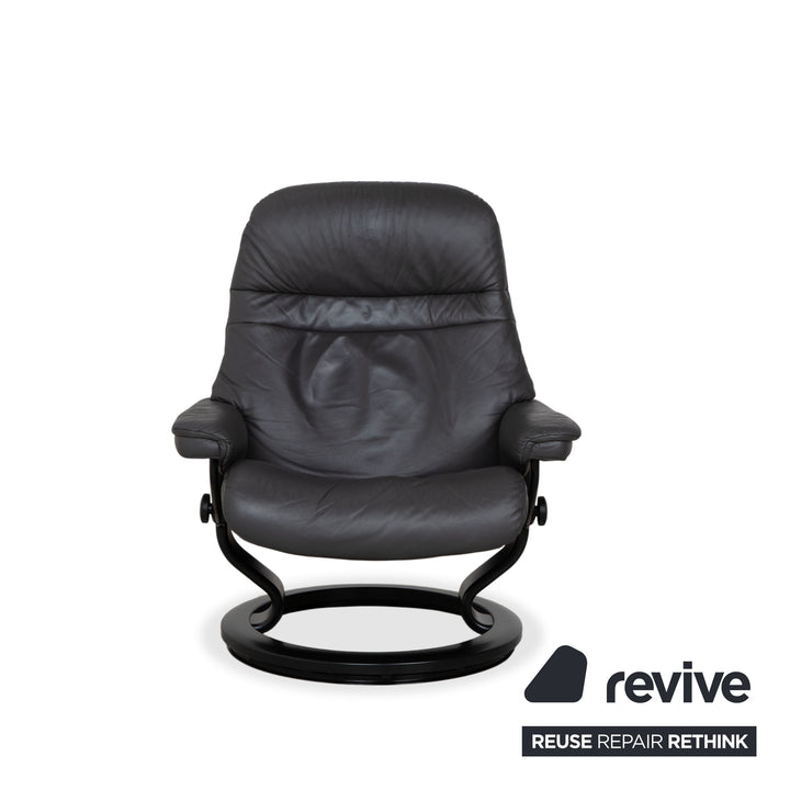 Stressless Sunrise Leather Recliner Dark Grey Anthracite Graphite Manual Function