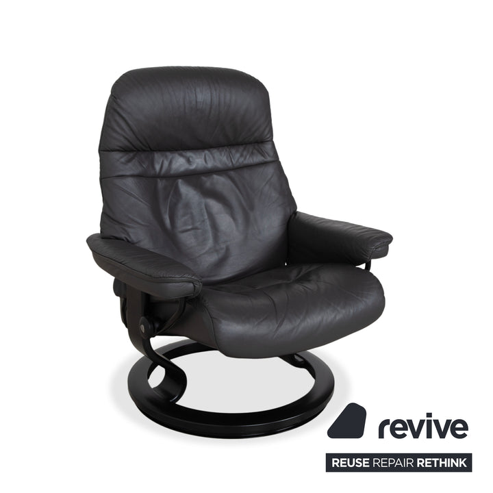 Stressless Sunrise Leather Recliner Dark Grey Anthracite Graphite Manual Function