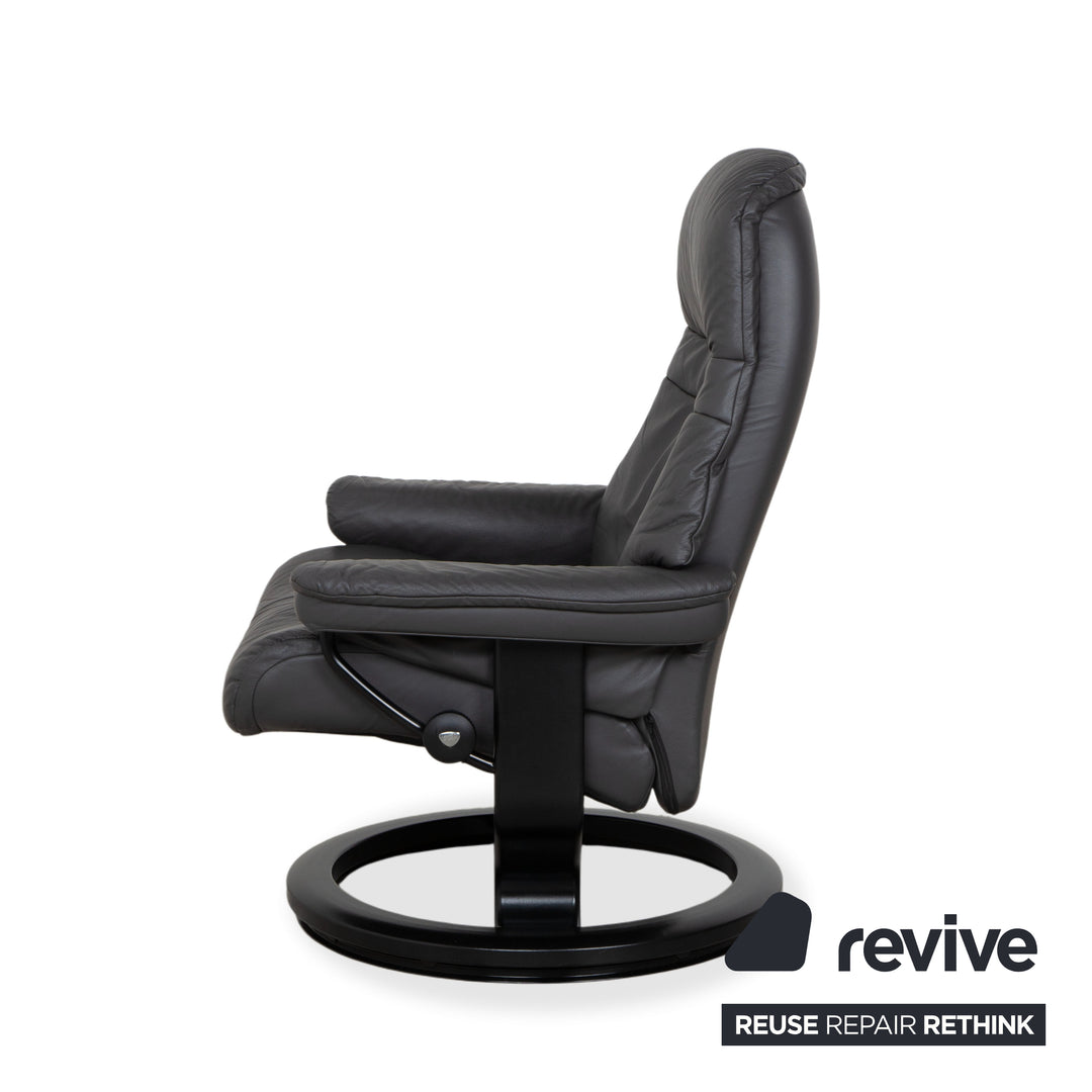 Stressless Sunrise Leather Recliner Dark Grey Anthracite Graphite Manual Function