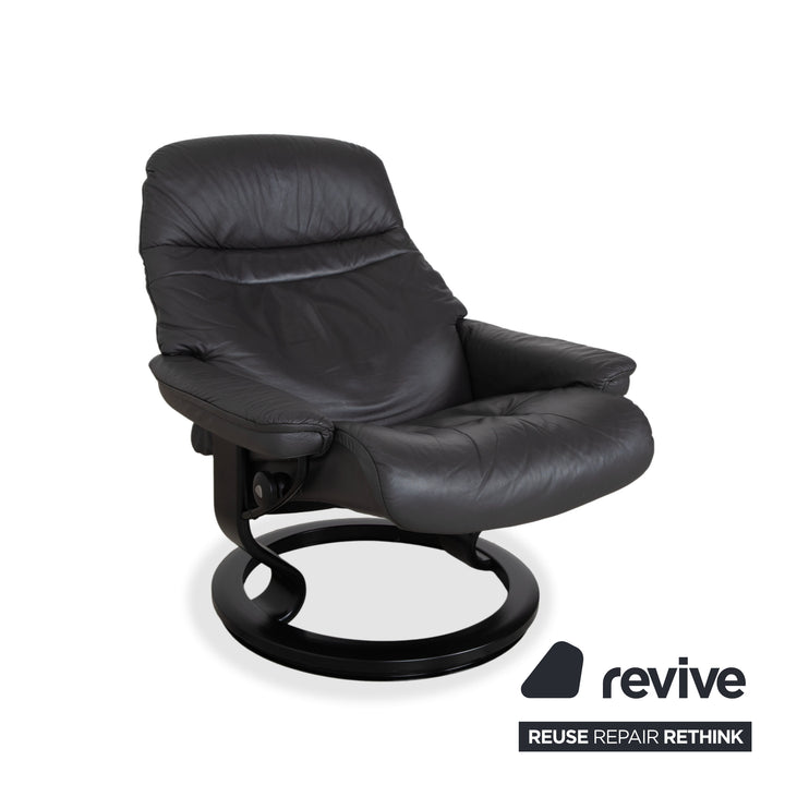 Stressless Sunrise Leather Recliner Dark Grey Anthracite Graphite Manual Function