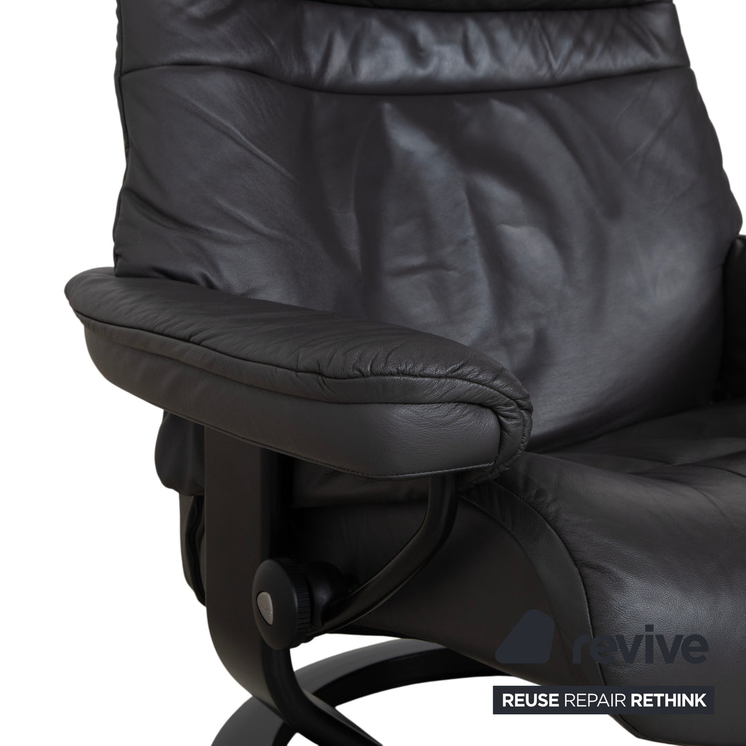 Stressless Sunrise Leather Recliner Dark Grey Anthracite Graphite Manual Function