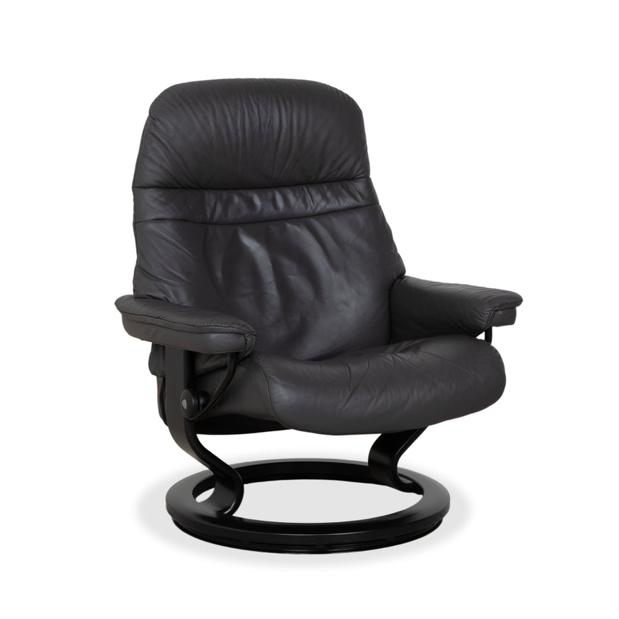 Stressless Sunrise Leather Recliner Dark Grey Anthracite Graphite Manual Function