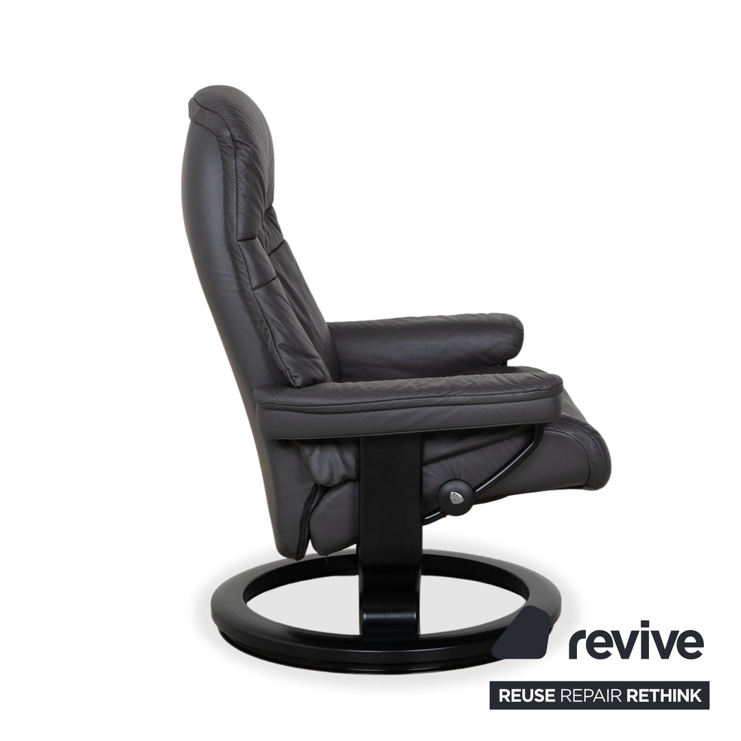 Stressless Sunrise Leather Recliner Dark Grey Anthracite Graphite Manual Function