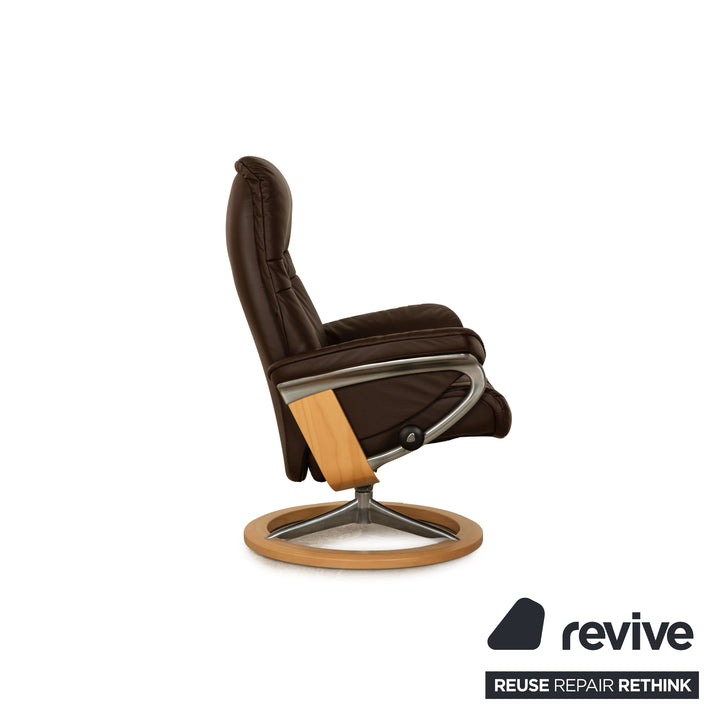 Stressless Sunrise Leder Sessel Garnitur Braun manuelle Funktion Relaxfunktion inkl. Hocker Größe M