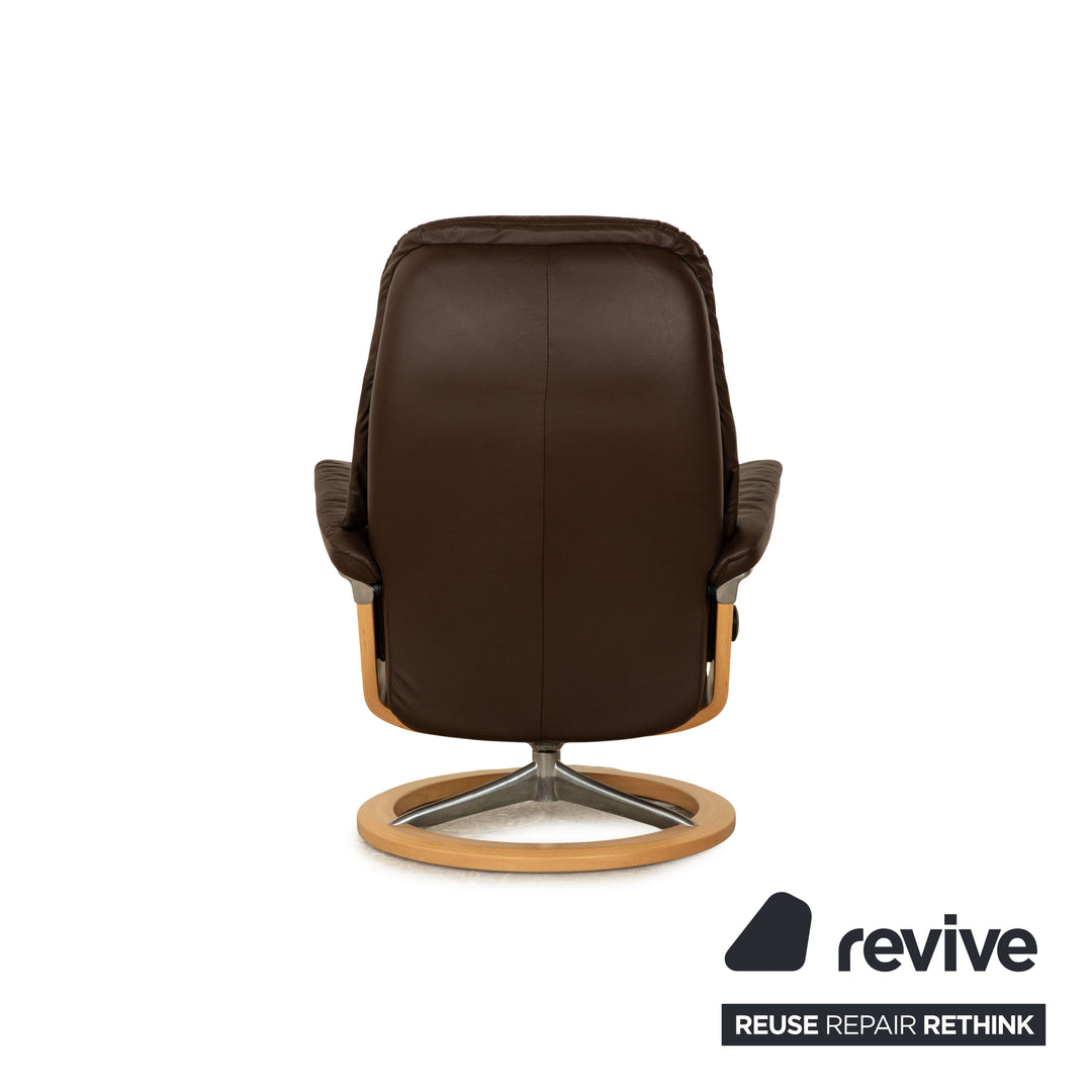 Stressless Sunrise Leder Sessel Garnitur Braun manuelle Funktion Relaxfunktion inkl. Hocker Größe M