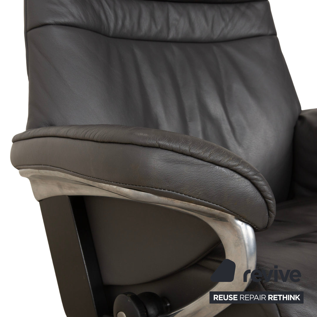 Stressless Sunrise Leder Sessel Grau Anthrazit inkl. Hocker