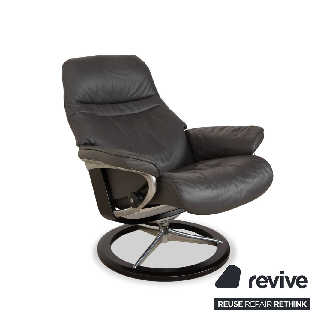 Stressless Sunrise Leder Sessel Grau Anthrazit inkl. Hocker