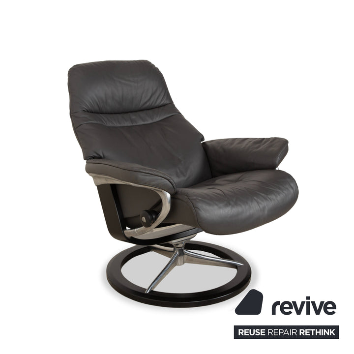 Stressless Sunrise Leder Sessel Grau Anthrazit inkl. Hocker