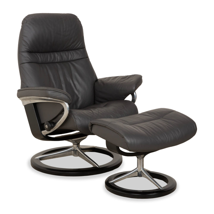 Stressless Sunrise Leder Sessel Grau Anthrazit inkl. Hocker