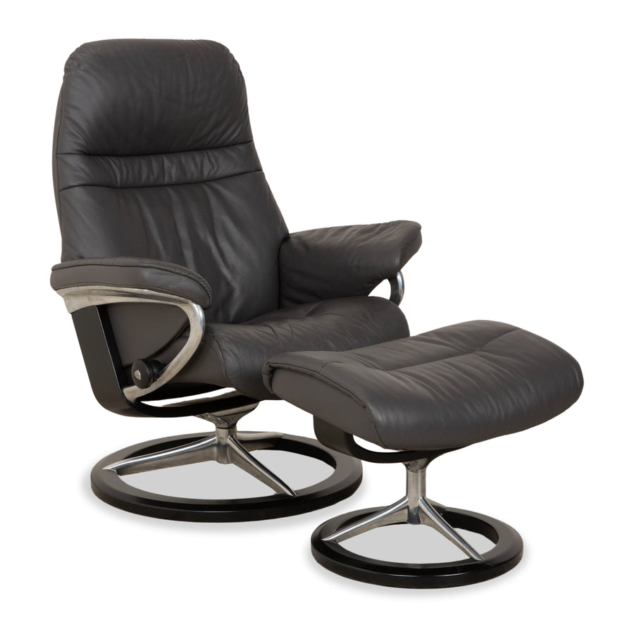 Stressless Sunrise Leder Sessel Grau Anthrazit inkl. Hocker