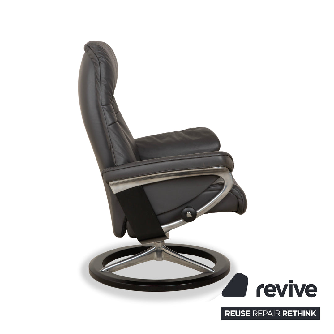 Stressless Sunrise Leder Sessel Grau Anthrazit inkl. Hocker