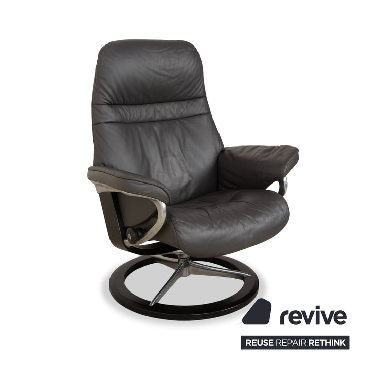 Stressless Sunrise Leder Sessel Grau Anthrazit inkl. Hocker
