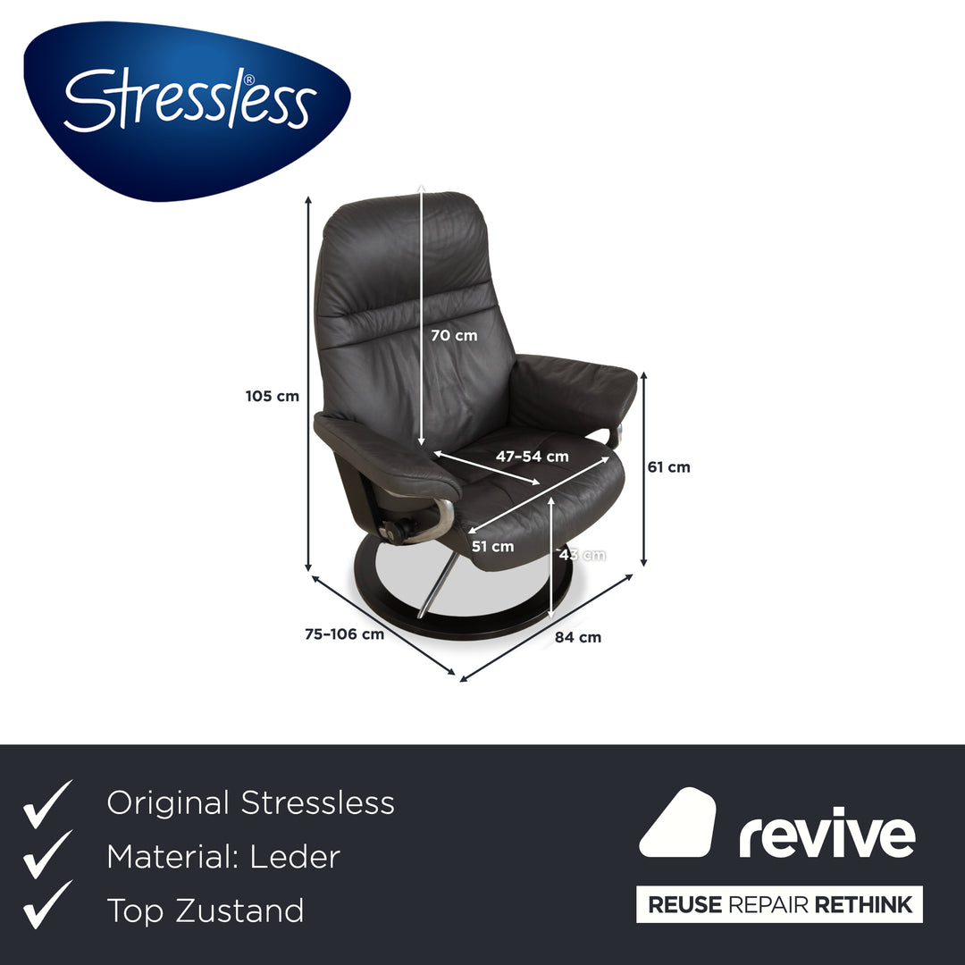 Stressless Sunrise Leder Sessel Grau Anthrazit inkl. Hocker