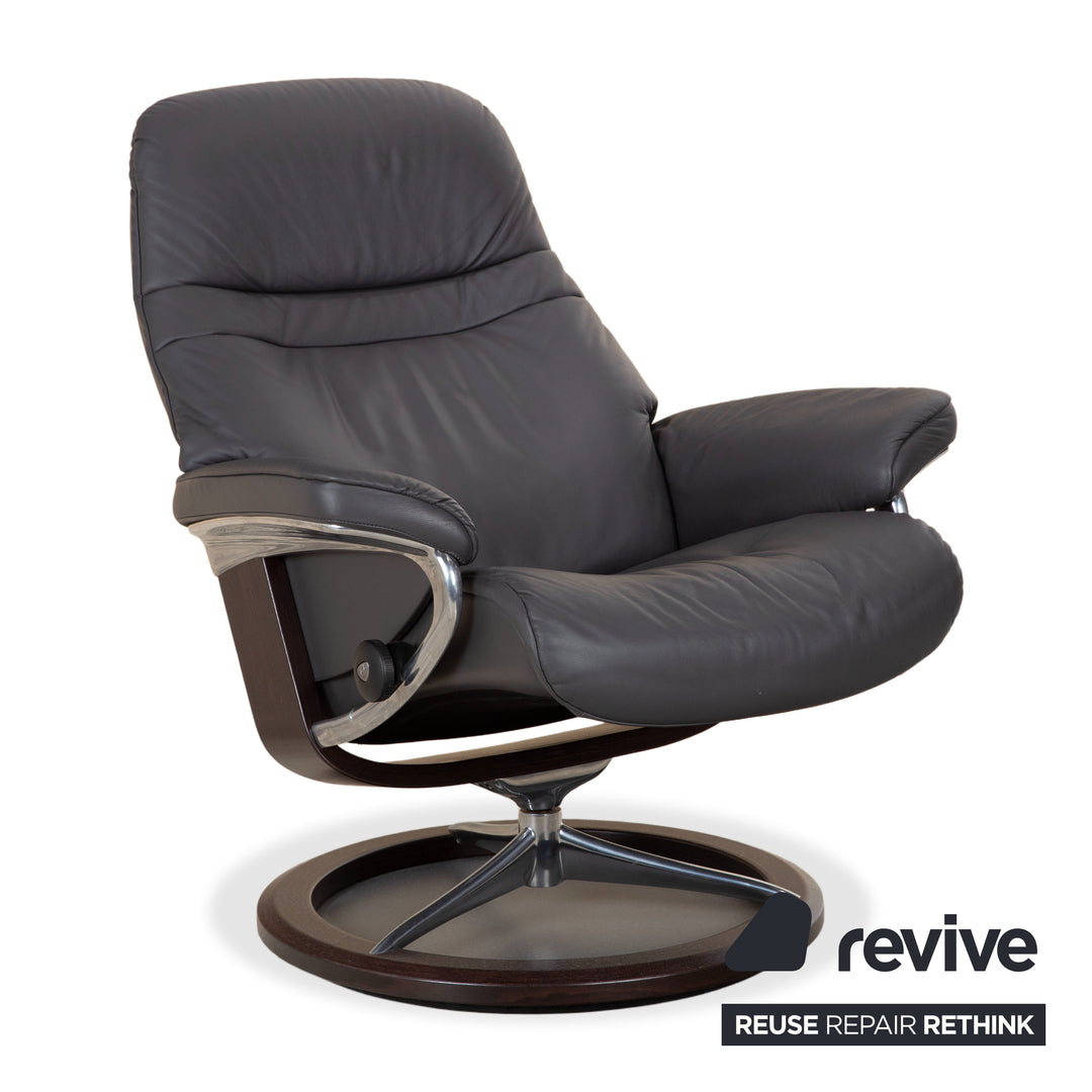 Stressless Sunrise Leder Sessel Grau Anthrazit manuelle Funktion Relax- und Wippfunktion inkl. Hocker