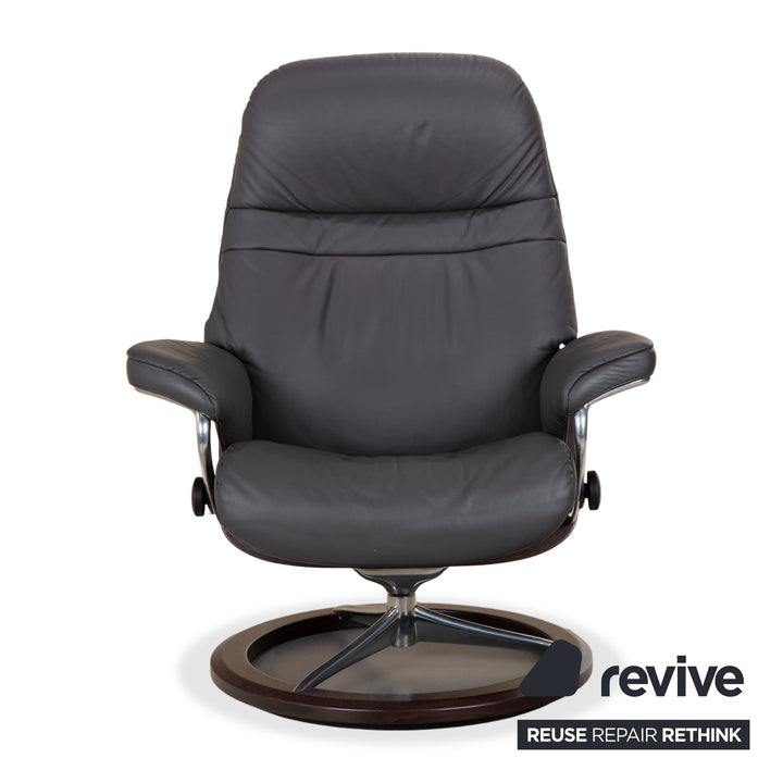 Stressless Sunrise Leder Sessel Grau Anthrazit manuelle Funktion Relax- und Wippfunktion inkl. Hocker