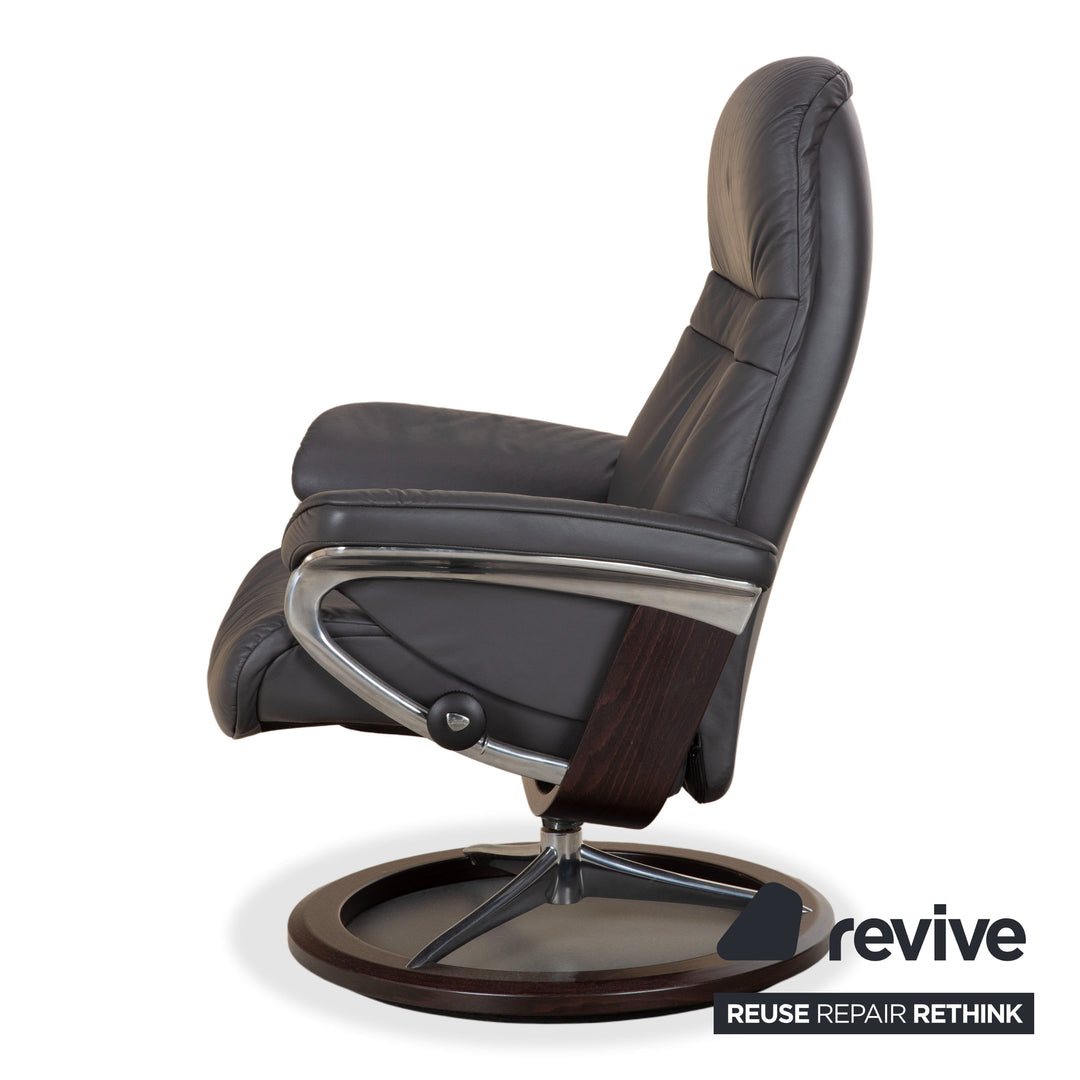 Stressless Sunrise Leder Sessel Grau Anthrazit manuelle Funktion Relax- und Wippfunktion inkl. Hocker