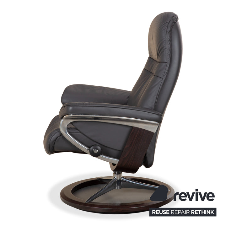 Stressless Sunrise Leder Sessel Grau Anthrazit manuelle Funktion Relax- und Wippfunktion inkl. Hocker