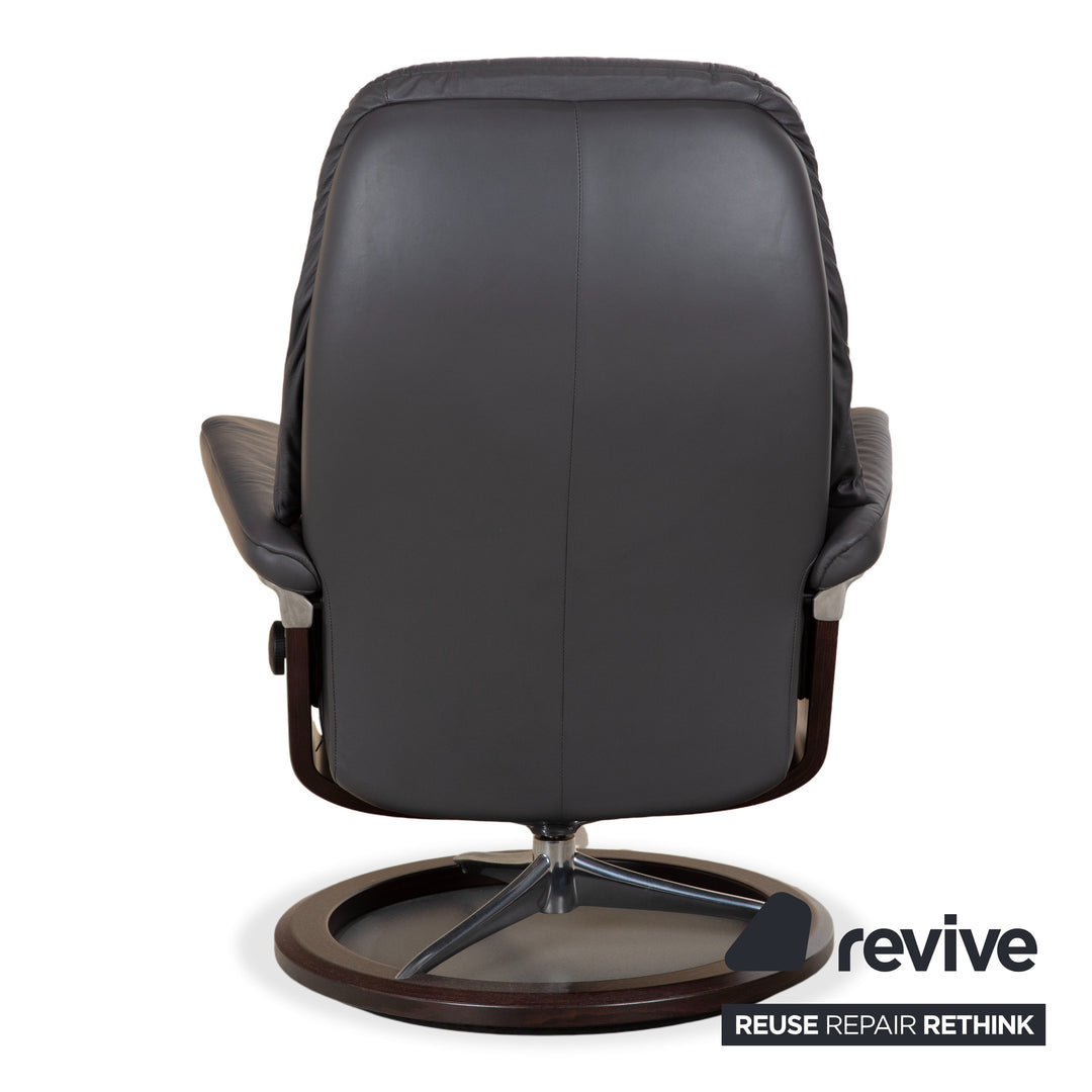 Stressless Sunrise Leder Sessel Grau Anthrazit manuelle Funktion Relax- und Wippfunktion inkl. Hocker