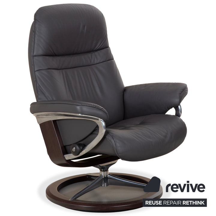 Stressless Sunrise Leder Sessel Grau Anthrazit manuelle Funktion Relax- und Wippfunktion inkl. Hocker