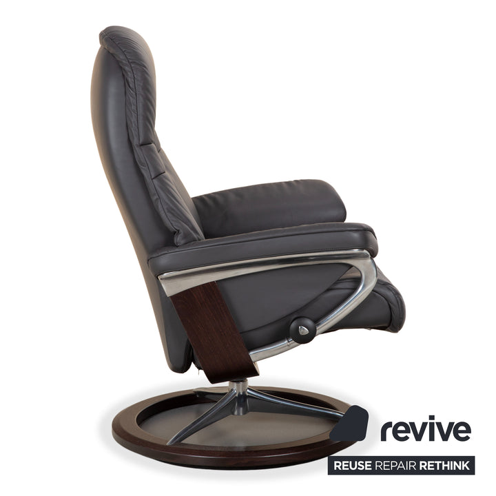 Stressless Sunrise Leder Sessel Grau Anthrazit manuelle Funktion Relax- und Wippfunktion inkl. Hocker