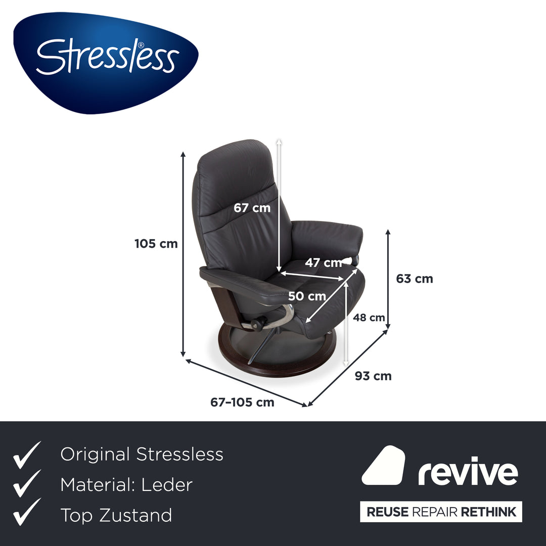 Stressless Sunrise Leder Sessel Grau Anthrazit manuelle Funktion Relax- und Wippfunktion inkl. Hocker