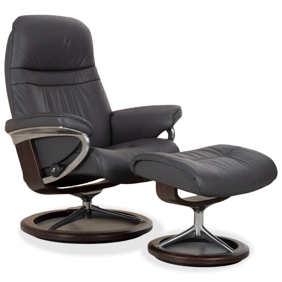 Stressless Sunrise Leder Sessel Grau Anthrazit manuelle Funktion Relax- und Wippfunktion inkl. Hocker