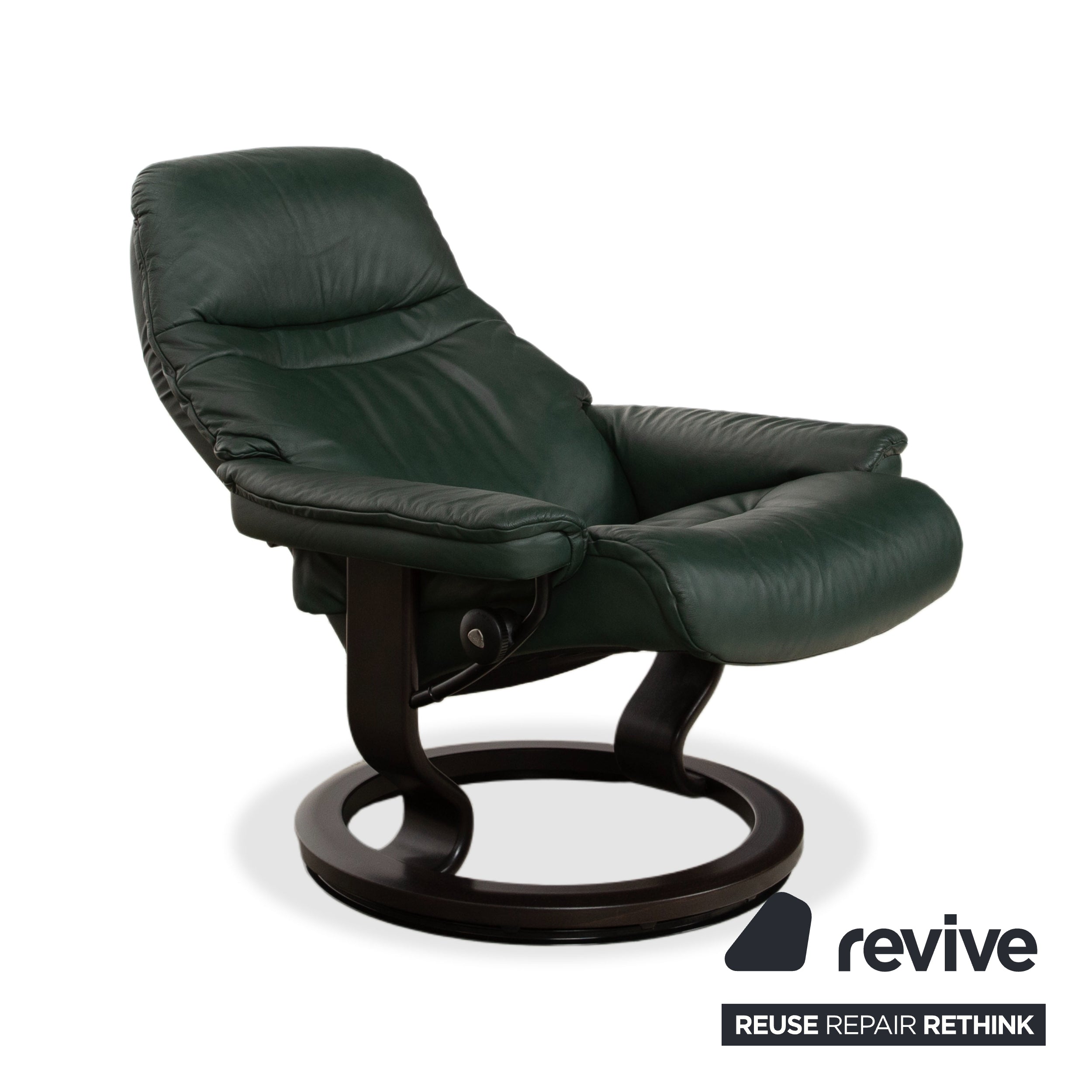 Stressless Sunrise lænestol i læder, farve grantræ, manuel funktion, relax-funktion inkl. skammel