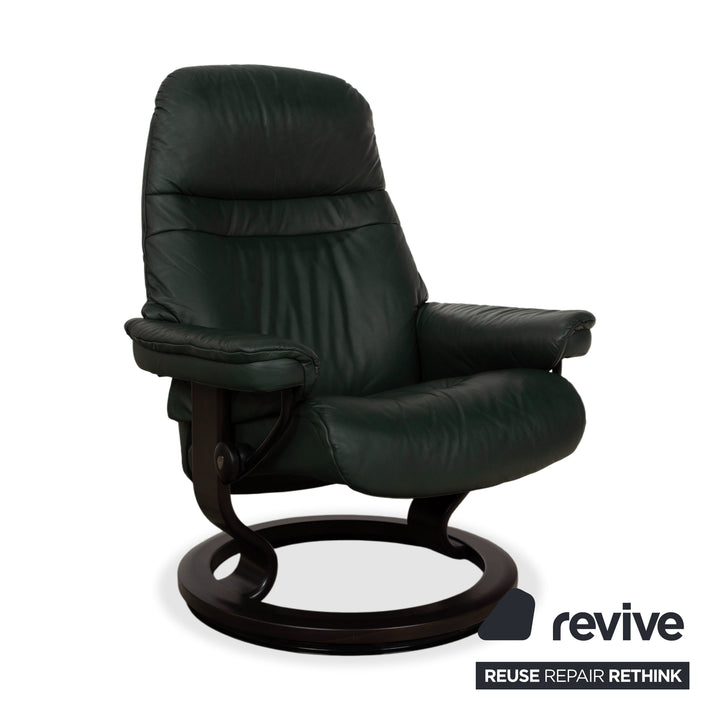 Stressless Sunrise Leder Sessel Grün Tanne manuelle Funktion Relaxfunktion inkl. Hocker