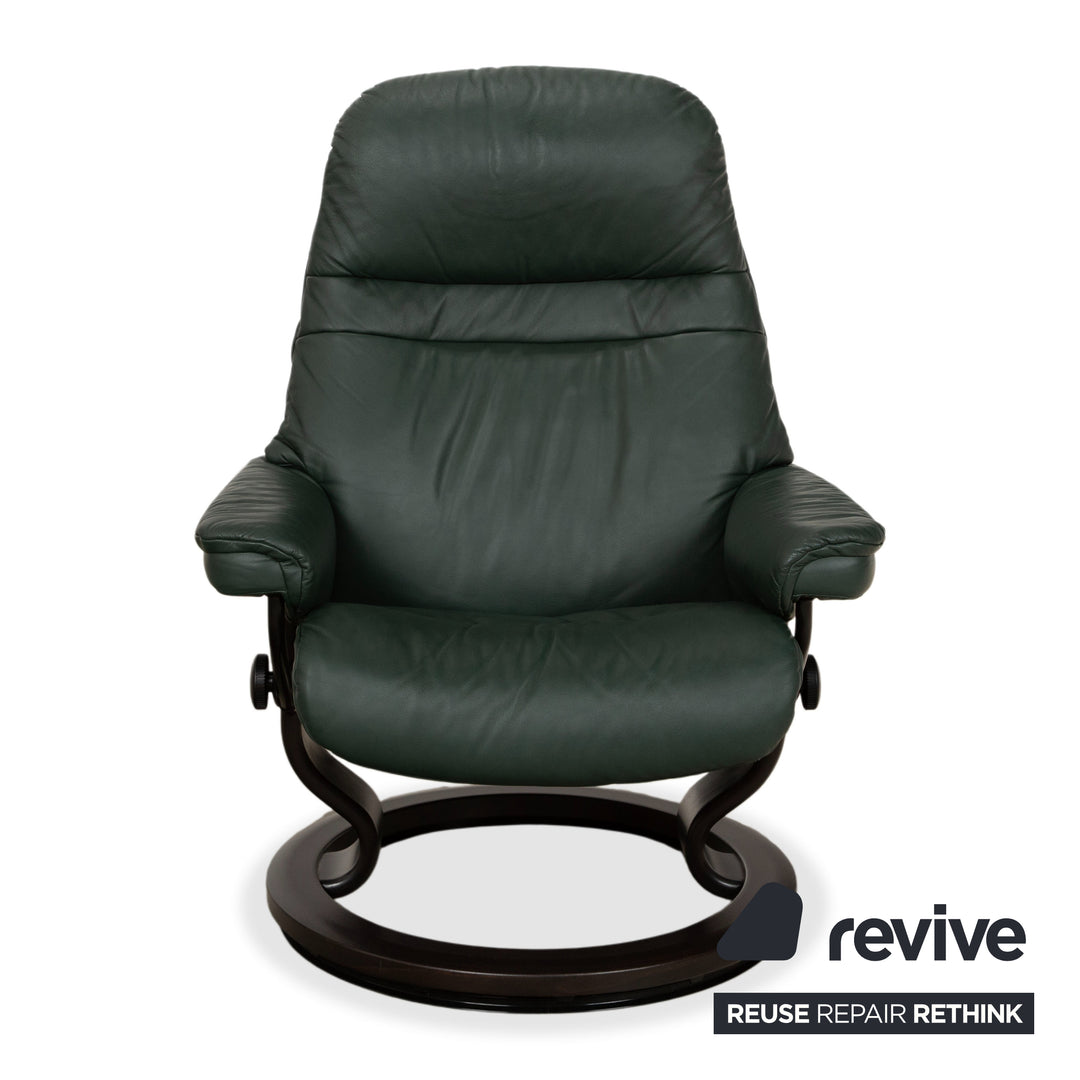 Stressless Sunrise Leder Sessel Grün Tanne manuelle Funktion Relaxfunktion inkl. Hocker