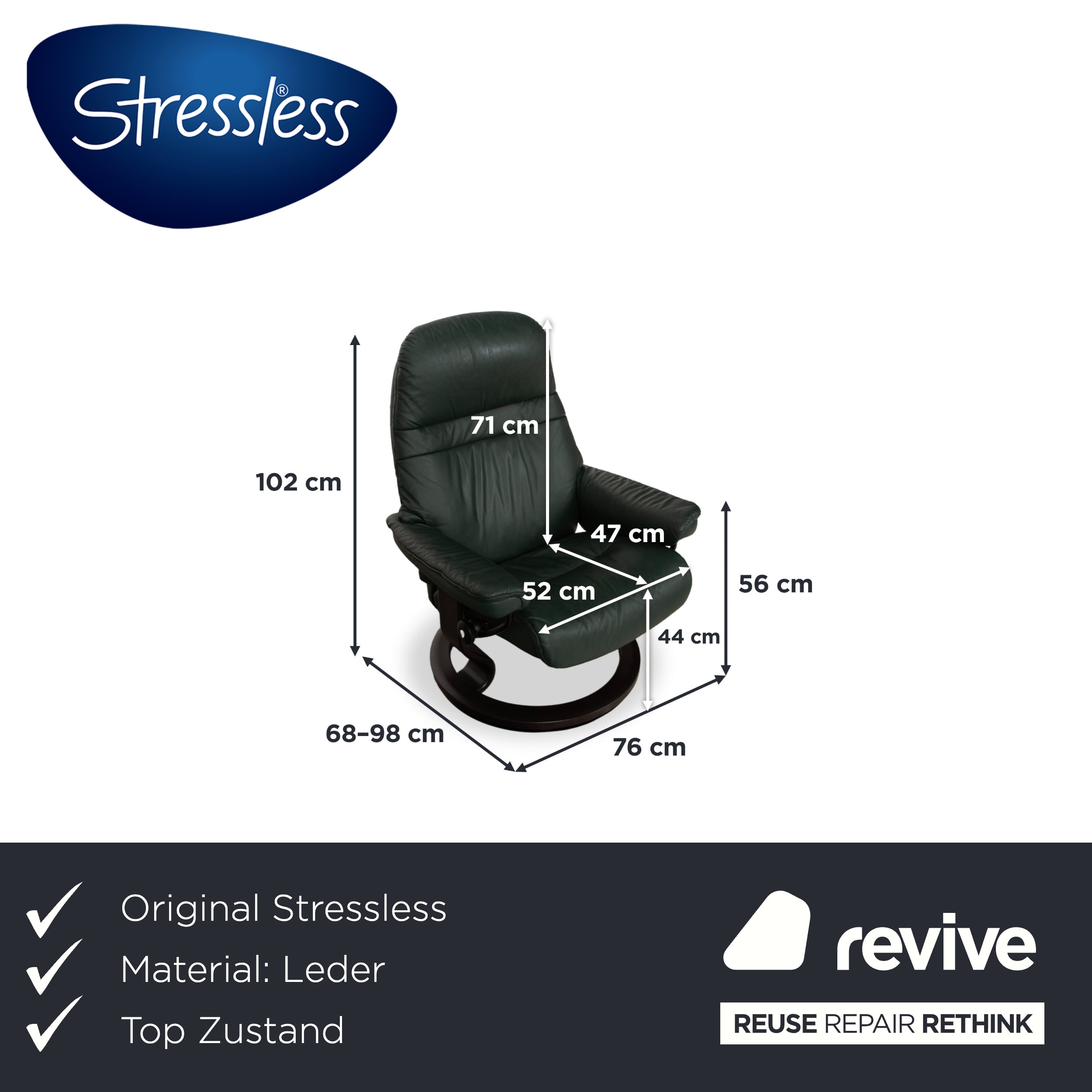 Stressless Sunrise lænestol i læder, farve grantræ, manuel funktion, relax-funktion inkl. skammel