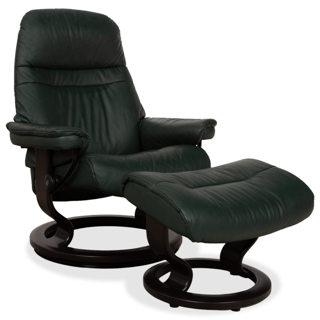 Stressless Sunrise Leder Sessel Grün Tanne manuelle Funktion Relaxfunktion inkl. Hocker