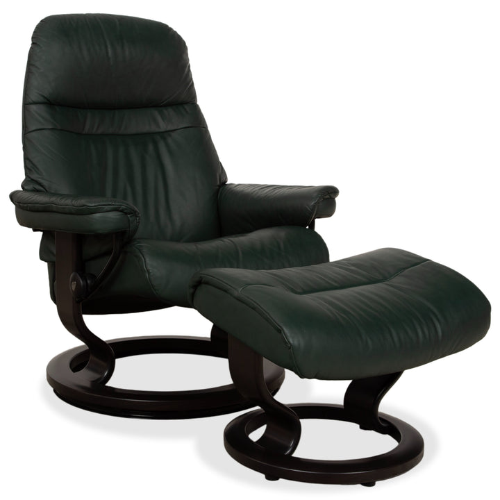 Stressless Sunrise Leder Sessel Grün Tanne manuelle Funktion Relaxfunktion inkl. Hocker