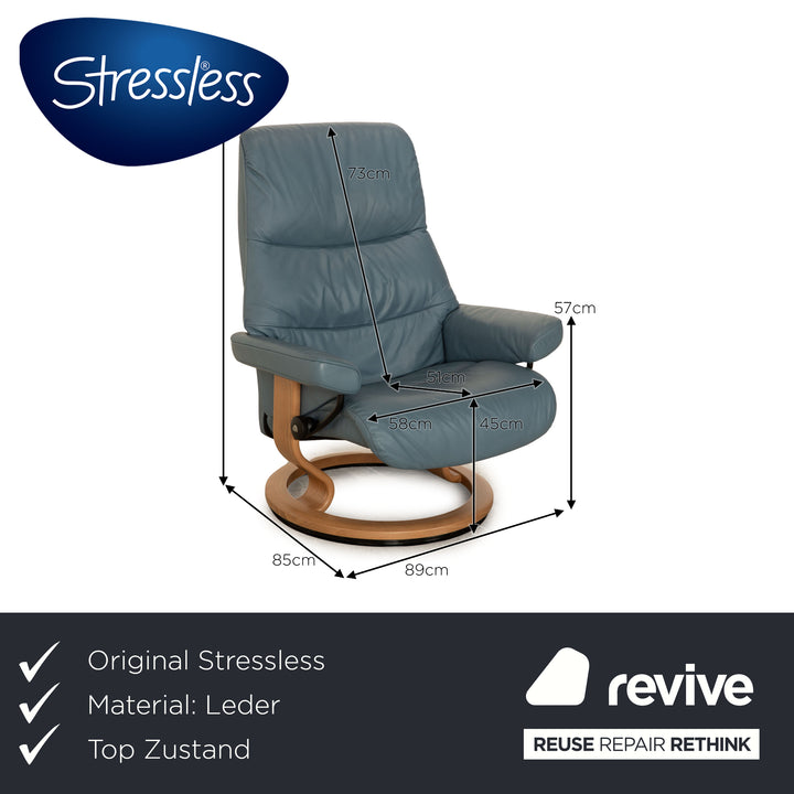 Stressless View Leather Armchair Blue Light Blue Manual Function Including Stool Relax Function Size L