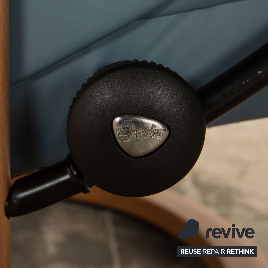 Stressless View Leder Sessel Blau Hellblau manuelle Funktion inkl. Hocker Relaxfunktion Größe L