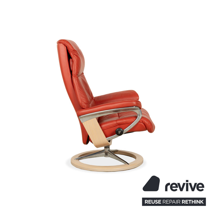 Fauteuil Stressless View en cuir rouge orange, fonction manuelle, y compris la fonction de relaxation du tabouret