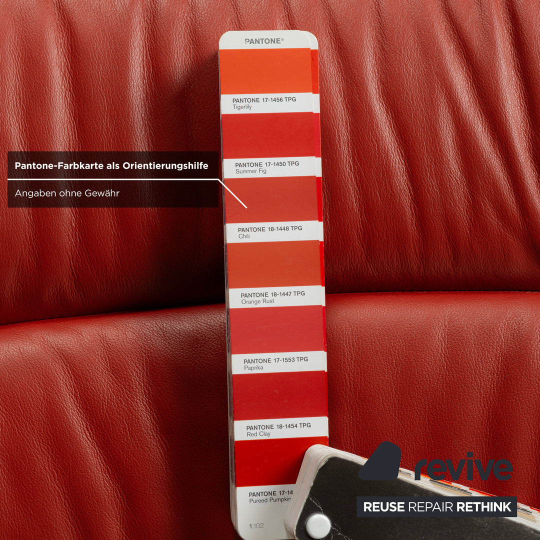 Fauteuil Stressless View en cuir rouge orange, fonction manuelle, y compris la fonction de relaxation du tabouret