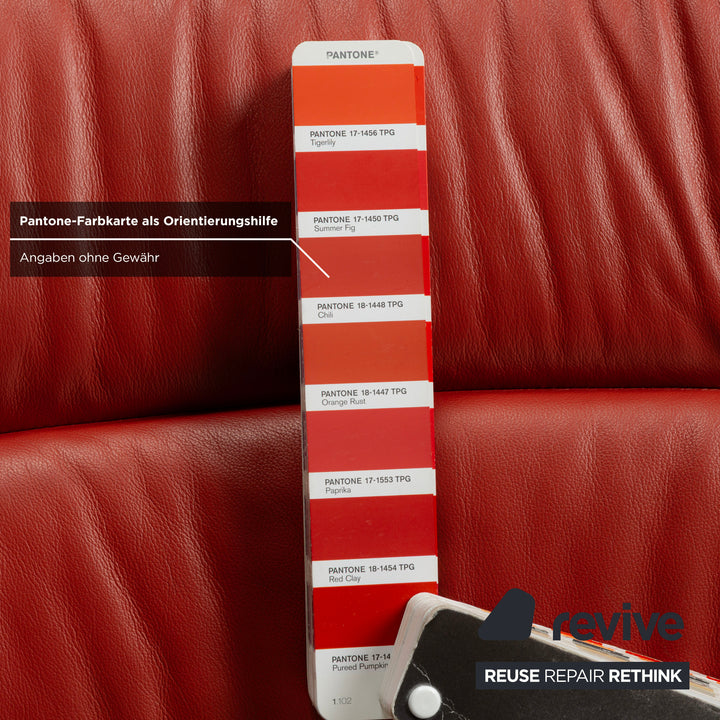 Fauteuil Stressless View en cuir rouge orange, fonction manuelle, y compris la fonction de relaxation du tabouret