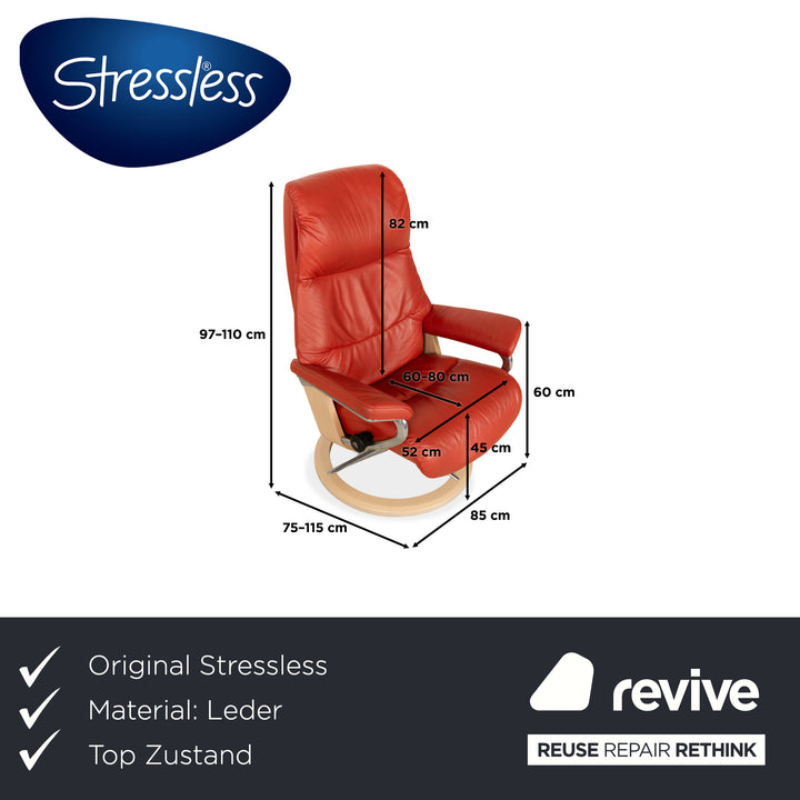 Fauteuil Stressless View en cuir rouge orange, fonction manuelle, y compris la fonction de relaxation du tabouret