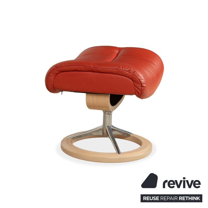 Fauteuil Stressless View en cuir rouge orange, fonction manuelle, y compris la fonction de relaxation du tabouret