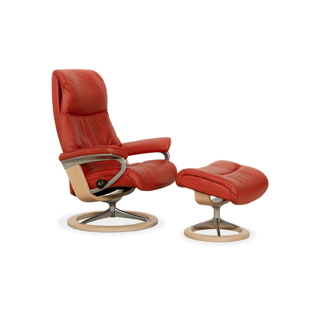 Stressless View Leder Sessel Rot Orange manuelle Funktion inkl. Hocker Relaxfunktion