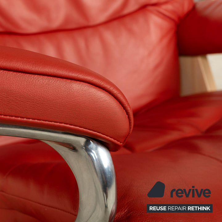 Fauteuil Stressless View en cuir rouge orange, fonction manuelle, y compris la fonction de relaxation du tabouret