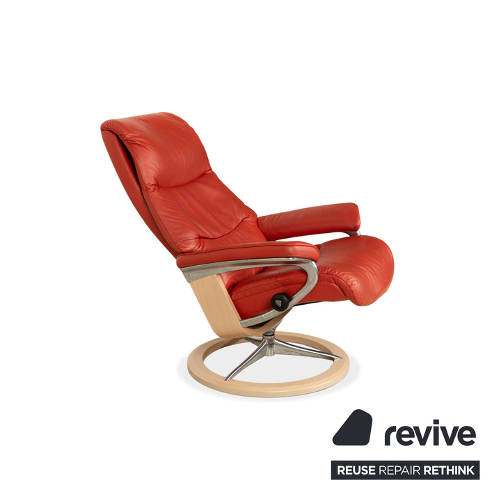 Fauteuil Stressless View en cuir rouge orange, fonction manuelle, y compris la fonction de relaxation du tabouret