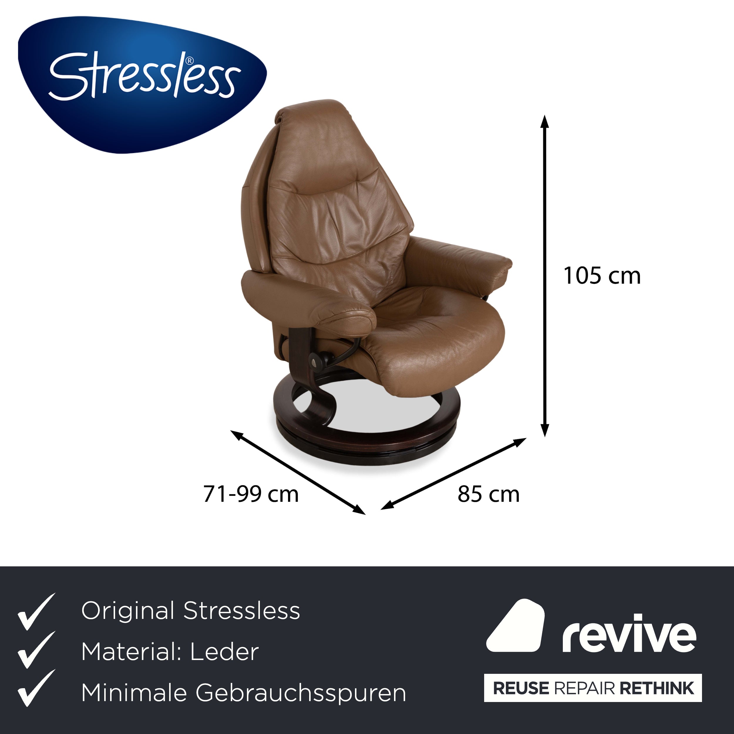 Fauteuil en cuir Stressless Voyager marron beige avec tabouret fonction manuelle