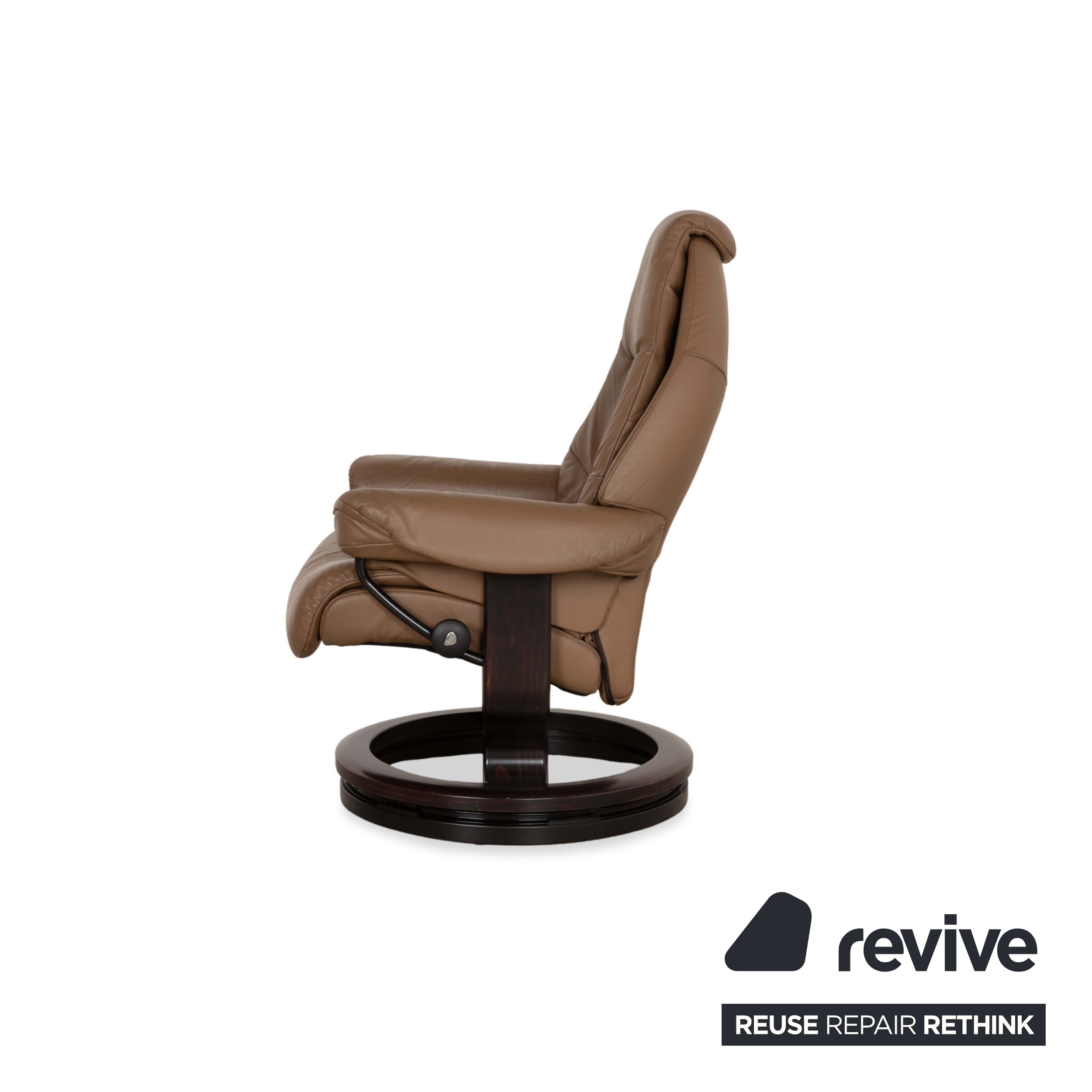 Fauteuil en cuir Stressless Voyager marron beige avec tabouret fonction manuelle