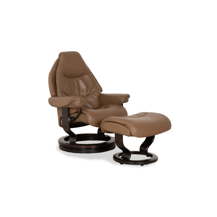 Stressless Voyager Leather Armchair Brown Beige incl. Ottoman Manual Function Size M