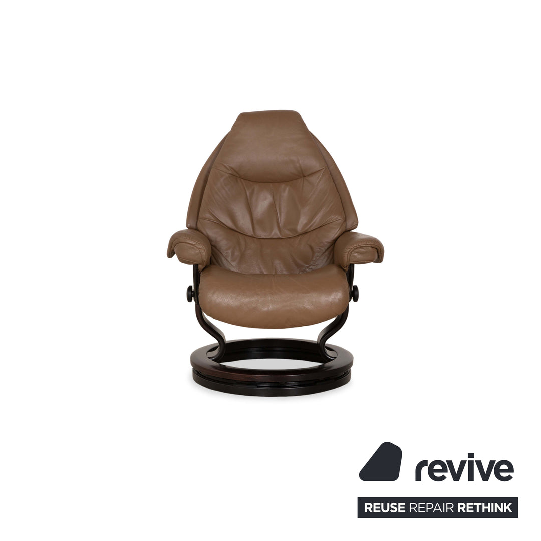 Stressless Voyager Leder Sessel Braun Beige inkl. Hocker manuelle Funktion