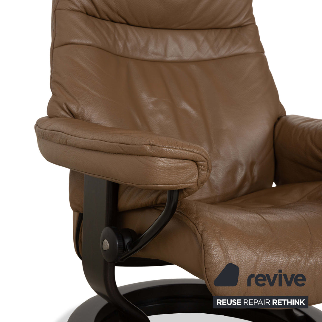 Fauteuil en cuir Stressless Voyager marron avec tabouret fonction manuelle