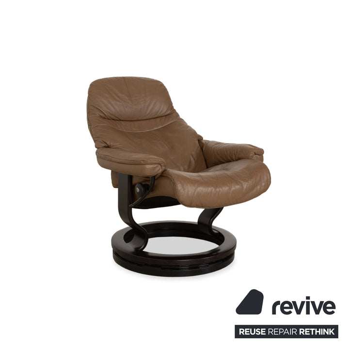 Fauteuil en cuir Stressless Voyager marron avec tabouret fonction manuelle